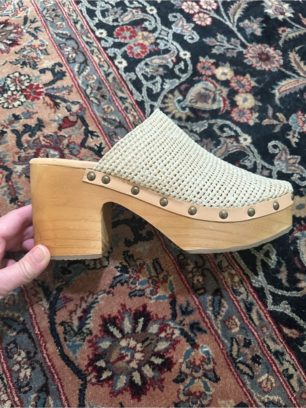 Free People Woven Clogs with Wooden Heel